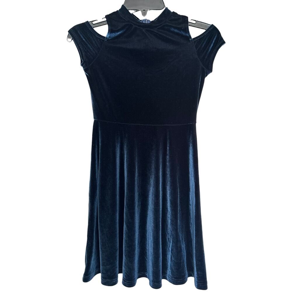 Ruby & Bloom Girls Size 10 Navy Velvet Cold Shoulder Dress